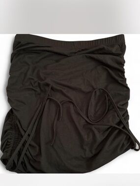 SHEIN Black Ruched Drawstring Midi Skirt